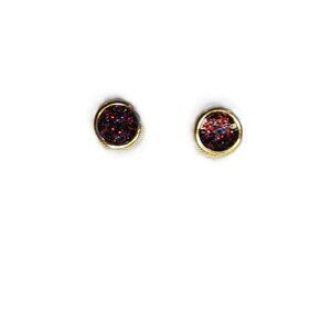 Circle Gold with Red and Blue Glitter Stud Earrings New NWOT with defect